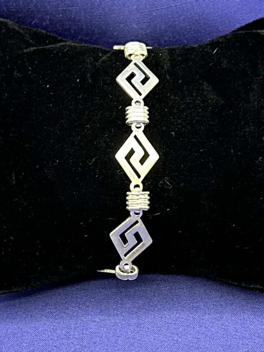Sterling Silver Rhombus Greek Key Link Bracelet